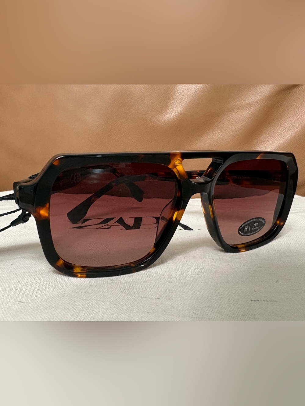 ZARA AVIATOR ACETATE SUNGLASSES BROWN NWT - Picture 6 of 8